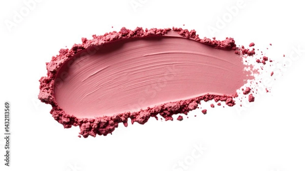 Fototapeta A smear of dusty rose makeup with a transparent background, showing a textured, swirled pattern against a dark backdrop.  The edges are rough and crumbly, with loose powder scatter