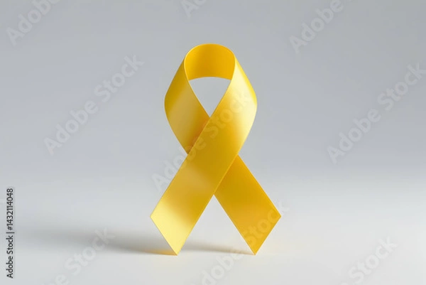 Fototapeta Elegant Yellow Awareness Ribbon Isolated on White for Support and Hope Concepts: Symbol of Solidarity and Various Causes Imagery: Yellow, Ribbon, Awareness, Isolated, White, Support, Hope, Solidarity.