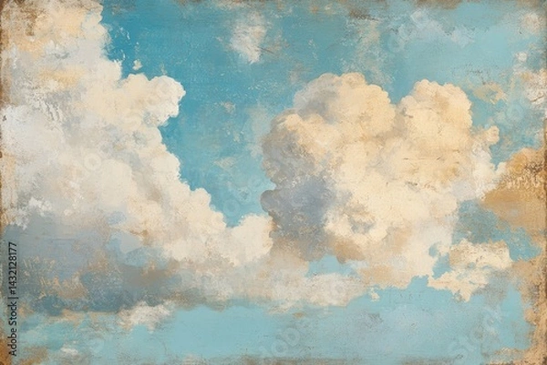Fototapeta Cloudy sky, painted in muted colors.  Gentle clouds, soft pastel hues