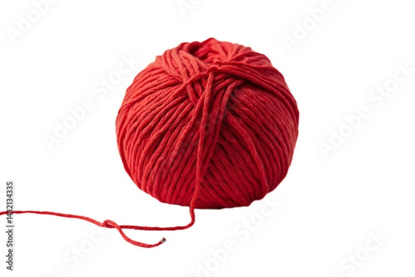 Fototapeta A ball of red yarn sits on a transparent background, a single strand extending to the lower left.