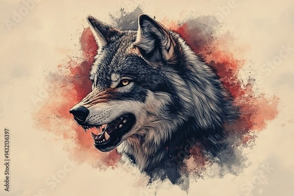 Obraz An expressive artistic watercolor portrait of an aggressive wolf