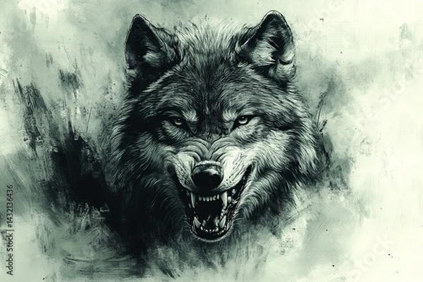 Obraz An expressive artistic watercolor portrait of an aggressive wolf