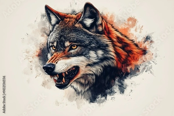Obraz An expressive artistic watercolor portrait of an aggressive wolf