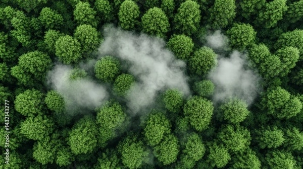 Fototapeta Aerial View of a Lush Green Forest, Natural Landscape and Untouched Wilderness