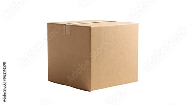 Fototapeta A closed, light brown cardboard box with a transparent background, secured with a single strip of tape across the top.