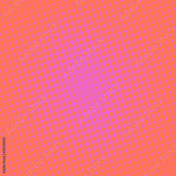 Fototapeta Background halftone circle vector. peach dots on pink background. Halftone Effect. comic book retro print.
