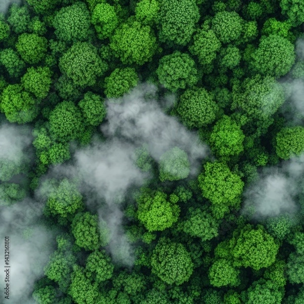 Fototapeta Aerial View of a Lush Green Forest, Natural Landscape and Untouched Wilderness