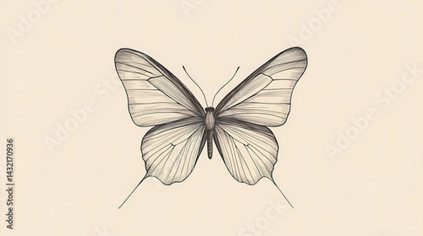 Fototapeta A butterfly is drawn in black and white on a white background