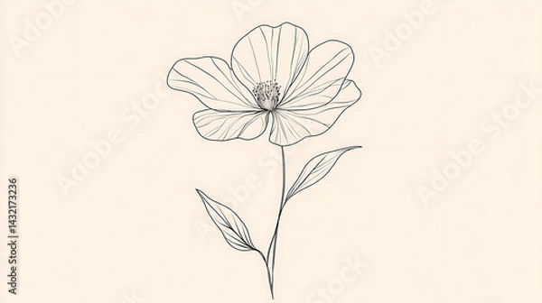 Obraz A flower is drawn in black and white on a white background