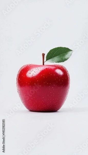 Fototapeta Vibrant red apple with leaf, studio shot