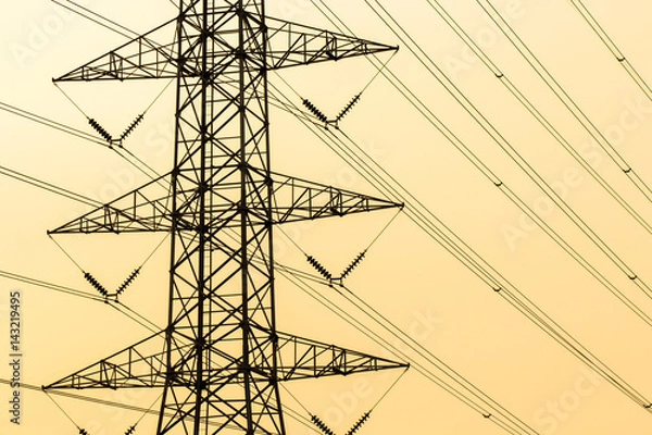 Fototapeta silhouette of high voltage electrical pole structure