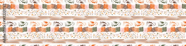 Fototapeta Simple whimsical modern abstract border shape seamless pattern. Trendy pastel color banner with hand drawn playful style for edging trim, wash tape and summer texture ribbon background.