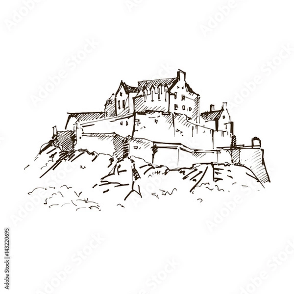 Obraz Hand drawn famous old Castle, Edinburgh Castle. Vector illustration.