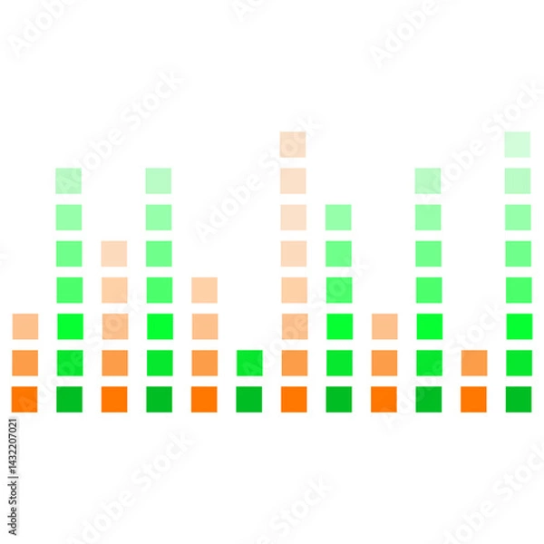 Obraz Digital audio waveform visualization displaying vibrant green and orange squares in a rhythmic pattern