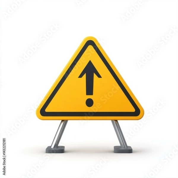 Fototapeta Caution Sign with Up Arrow Indicating Caution in Bright Yellow Color