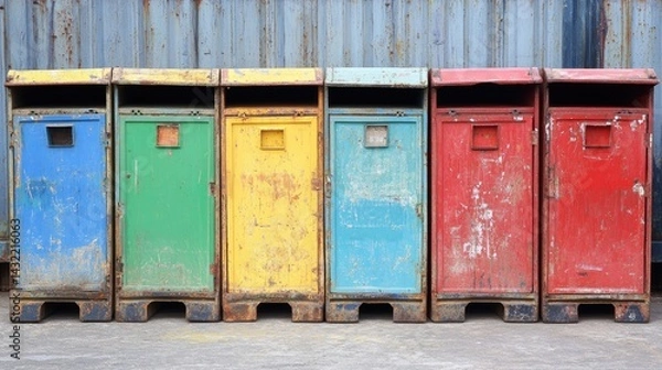 Obraz Color-coded containers in customs queue at international shipping port