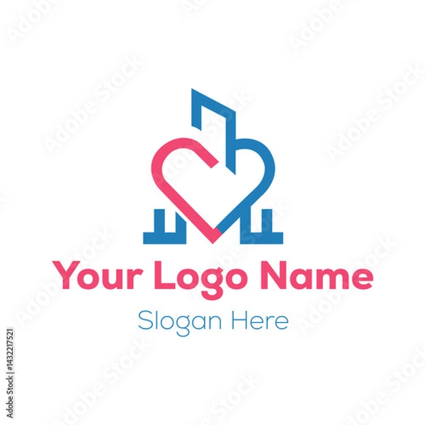 Obraz Minimalist Medical Center Logo Design – Heart and Hospital Building Icon Template