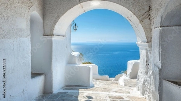 Fototapeta Aegean Sea View Through a Whitewashed Archway
