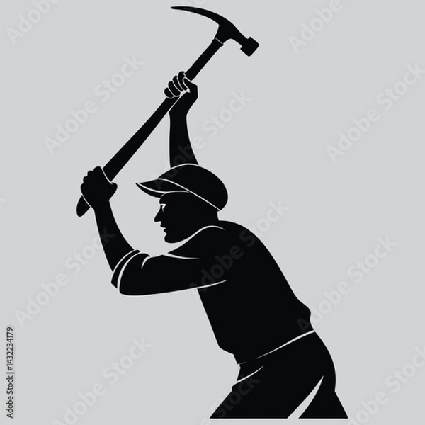 Obraz Person holding hammer and sickle image silhouette design vector art and illustration	