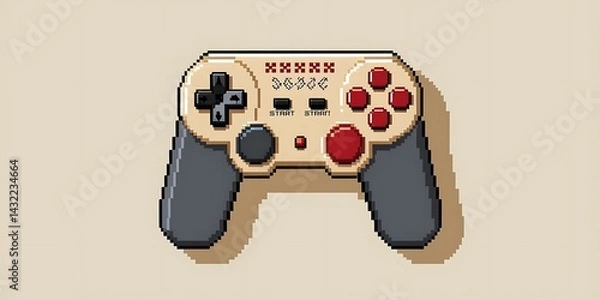 Obraz Stylized retro game controller with pixel art design mounted on a beige wall, blending nostalgic video game aesthetics with modern minimalism, ideal for gaming culture and digital art concepts


