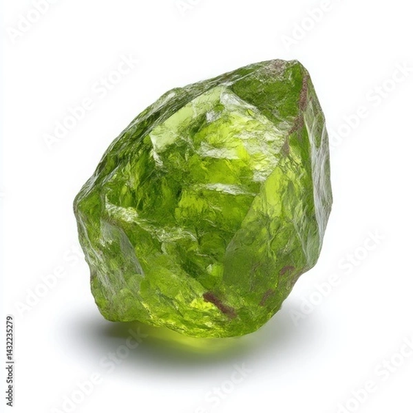Fototapeta Green crystal mineral close up isolated on white background