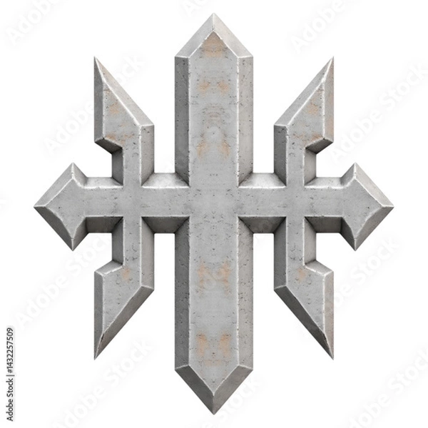 Fototapeta Gray Stone Cross 3D Model Detailed Geometric Cross Symbol With Textured Surface