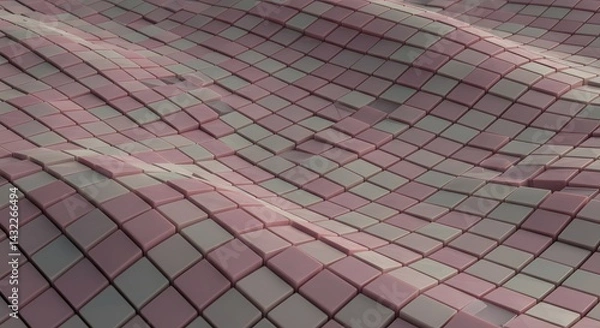 Fototapeta Abstract waves of pink and gray cubes create a textured surface with a subtle undulating pattern