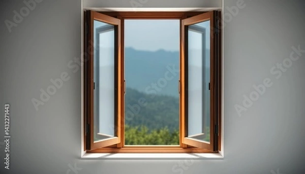 Fototapeta Open window with mountain view