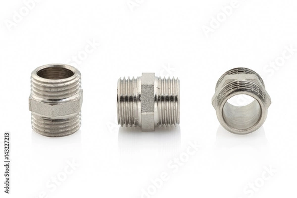 Obraz Plumbing fitting and shower head, isolated on white background