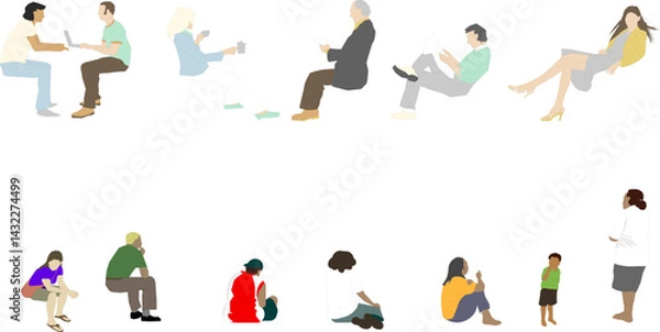 Fototapeta vector sketch illustration silhouette design of various human activities with their work as a complement to the image  