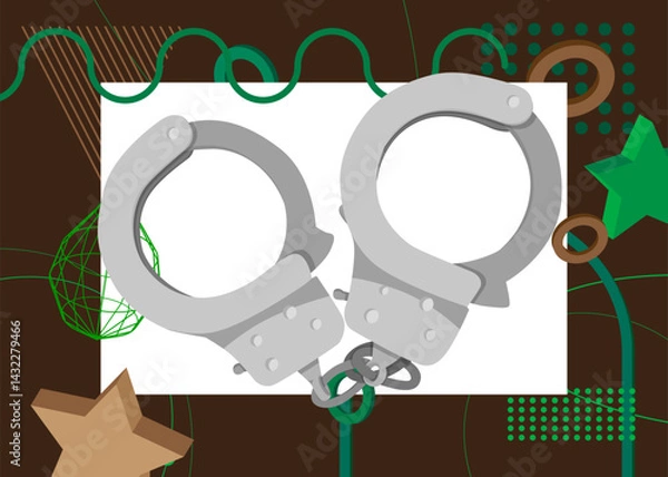Fototapeta Handcuffs geometrical graphic retro theme background. Minimal geometric elements. Vintage abstract shapes vector illustration.