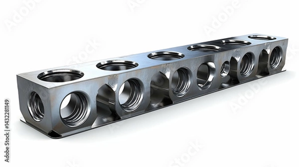 Fototapeta Detailed View of a Metal Connecting Plate with Multiple Circular