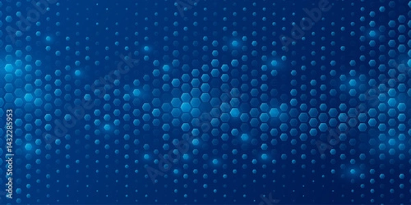 Fototapeta Futuristic blue hexagons with light effects for Business or Science background. Abstract cyber honeycomb mosaic. Medical research presentation backdrop for online webinar or conference. Vector Illustr