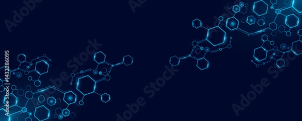 Fototapeta Abstract connected digital blue hexagons for Business or Science background. Modern technology design. Futuristic honeycombs pattern backdrop for online presentation or conference. Vector illustration
