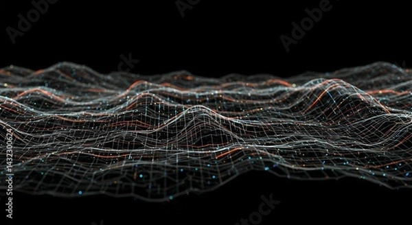 Fototapeta Delve intricate details abstract digital topographic contour map concept illuminated neon light modern cartography representation geographic terrain patterns showcasing futuristic topo wavy black