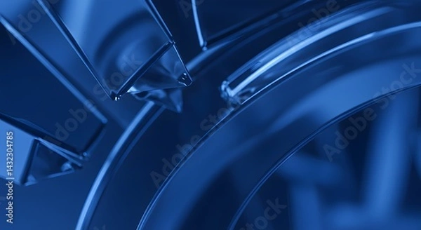 Fototapeta Close up view of interlocking gears bathed in a monochromatic blue light and shallow depth of field
