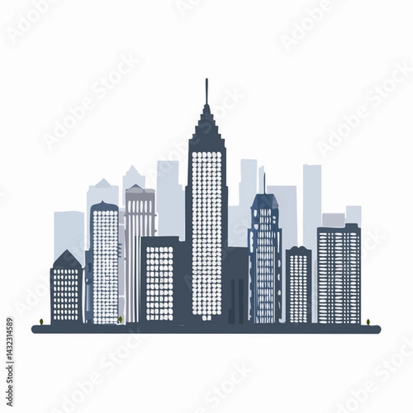 Fototapeta Vector Image:  Silhouette, Tall Buildings for a Black and White Big City Skyline