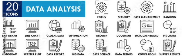 Obraz Data Analysis icon collection set. Containing design analysis, business, graph, strategy, computer