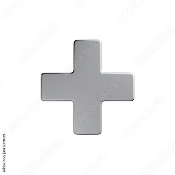 Fototapeta Silver plus sign, white isolate background