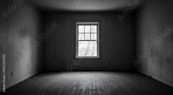 Fototapeta Dark Room With Light Coming Through The Window In An Old House