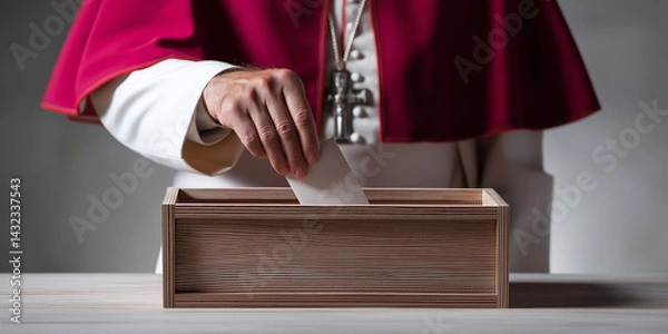 Fototapeta A moving photo of a cardinal's hand placing paper in an old wooden box. Election of the new pope