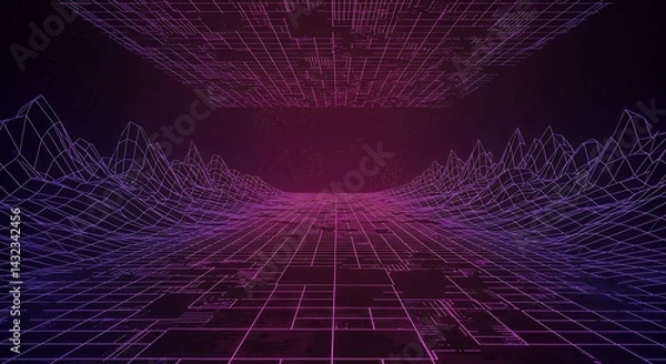 Obraz Immerse yourself retro sci fi evoking futuristic landscape reminiscent s digital cyber surface ideally suited designs embracing aesthetic s featuring captivating kaleidoscope pattern perfect