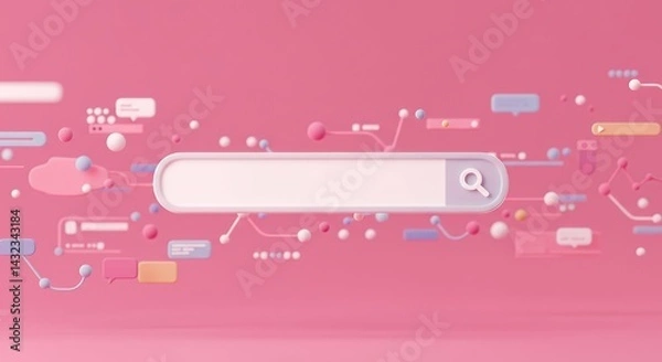 Fototapeta Visualize minimal blank D clean search bar vibrant pink representing act searching data stories interest internet social media platforms embodying concept information
