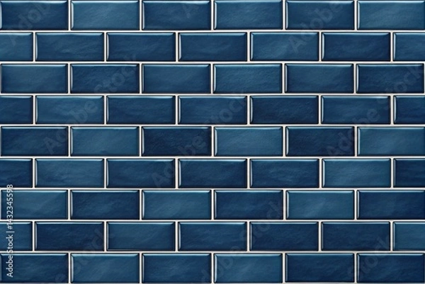 Obraz Dark blue brick subway tiles ceramic wall texture wide tile background banner panorama, seamless pattern - generated by ai