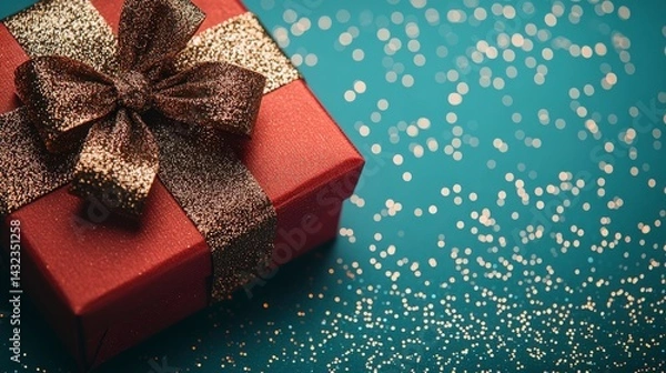 Obraz Bright solid color background with a red gift box offers a web banner template with room for copy, ideal for quick customization in marketing or gift-related designs.