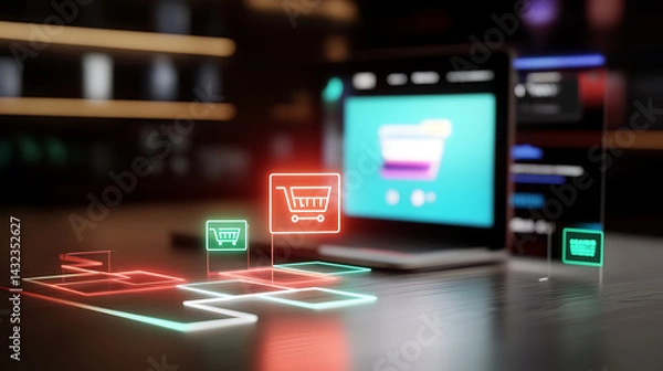 Fototapeta E-commerce growth strategies online market digital marketing tech environment user engagement innovative concepts