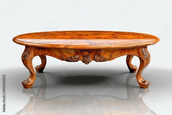 Fototapeta Ornate Oval Coffee Table with Cabriole Legs in Light Brown Wood