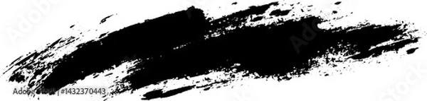 Obraz Grungy Black Brush Stroke with Textured Splatter on White Background