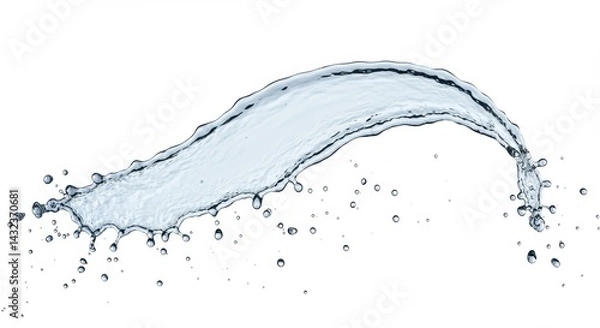 Fototapeta A dynamic splash of water with droplets in mid air on a plain white background creating a fluid motion