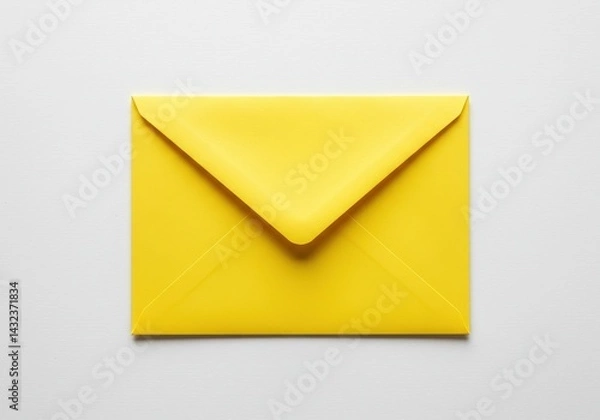 Fototapeta A vibrant yellow envelope centered on a clean white background creating a minimalist design look